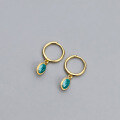 wholesale S925 Sterling Silver, Korean Style Minimalist Elegant Oval Ear Clasp Retro Green Pendant Earrings for Women M01334-0-4