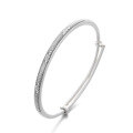 wholesale Sterling silver S990 vintage antique matte finish auspicious cloud pattern push-pull design open bangle bracelet from Yunchaoxuan-0-4