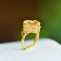 wholesale 925 silver openwork antique-style finger ring with certificate, inlaid with court enamel plum blossoms and Hetian jade-0-1