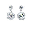 wholesale S925 Sterling Silver Cross-Border Hot-Selling Full Diamond Earrings Moissanite Stud Earrings Versatile High-End Round Halo Ear Drops Gift for Girlfriend-0-5