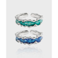wholesale S925 Sterling Silver Openable Ring with 753 Original Design, Resin Glaze Dripping, New Chinese Style Texture, Enamel Effect, and Ethnic Style-0-0