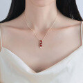wholesale S925 Silver Red Corundum Pendant Necklace for Women, Light Luxury Fashion French Style High-End Feel Small Collarbone Chain-0-5