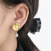 wholesale S925 Sterling Silver Exquisite Floral Earrings with Zirconia, Luxury High-End Intricate Ultra-Sparkling Earrings for Wholesale-14K gold 925 silver