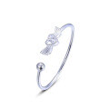 wholesale 990 Sterling Silver Heart-shaped Diamond-inlaid Openable Solid Bracelet for Women, Minimalist Design, Pure Silver Bangle, Gift for Girlfriend-0-4