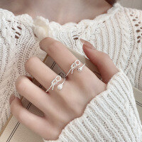wholesale S925 Sterling Silver Bow Ballpoint Ring Adjustable Minimalist Luxury Index Finger Ring Factory Direct-Model YQJJ218A: Approximately 1.8g &gt; opening adjustable