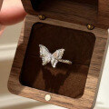 wholesale S925 Silver New Plant-inspired Mid-century Textured Dreamy Butterfly Ring, Fashionable and Versatile-0-0