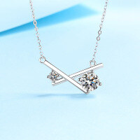 wholesale 925 Silver Moissanite Necklace for Women, Korean Minimalist Fashion Moissanite Pendant with Cross Design, Collarbone Chain Wholesale-1.15 carats>925 silver