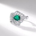 wholesale S925 Silver Cross-border Custom Feather Cultivated Emerald Index Ring European and American Style Cultivated Colored Gemstone Ring Wholesale-0-1