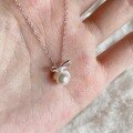 wholesale S925 Sterling Silver Sweet Little Fairy Bow Pearl Shell Pearl Necklace, Small and Minimalist Ins Fresh Style Collarbone Chain-0-0