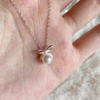 wholesale S925 Sterling Silver Sweet Little Fairy Bow Pearl Shell Pearl Necklace, Small and Minimalist Ins Fresh Style Collarbone Chain-Silver 925 silver