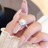 wholesale S925 Sterling Silver Fashionable and Unique Freshwater Pearl Index Finger Ring for Women, Niche Minimalist Design Elegant Openable Ring-Niche Simple Pearl Ring>JZ015446-1