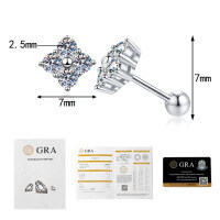 Sterling Silver Moissanite Stud Earrings, Four-Leaf Clover Design, Dainty and Sweet Style-48-point moissanite (white gold screw design)  925 silver
