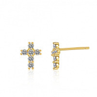 Sterling Silver Geometric Cross Moissanite Stud Earrings, Exquisite Craftsmanship for Export.-Set with moissanite (gold)  925 silver