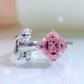 wholesale 925 Silver New Jewelry 7*7 Radiant Pink Diamond Open Ring for Women, Fashion and Versatile-0-1