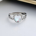 wholesale S925 sterling silver double-layer heart moonstone ring, creative and fashionable lightweight luxury style, versatile gift for best friends-0-1