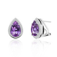 wholesale 925 Sterling Silver Inlaid Light Luxury Exquisite Pear-Shaped Teardrop Crystal Earrings with Ruby and Sapphire Ear Studs, Spring and Summer New Arrival-Natural amethyst earrings