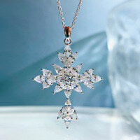 wholesale Sterling Silver New ZHUOZHIFAN Jewelry 925 Silver Ins Sparkling Cross Necklace European Luxury Micro-Inlaid Pendant Women's 40+5-N191 Ocean Blue 925 Silver