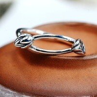 wholesale 925 Sterling Silver Lotus Flower Ring for Women, Adjustable, Vintage Chinese Style, Distressed Lotus Pod, Index Finger, Niche Thin Tail Ring-Retro one piece>Adjustable opening