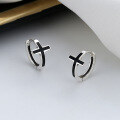 wholesale S925 Sterling Silver Black Cross Ear Clasp, Hong Kong Style Trendy Persona Luxury Unisex Cool and Edgy Personality Earrings for Women-0-1