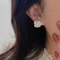 wholesale S925 silver natural freshwater pearl camellia earrings for women, small and elegant, high-end petal earrings-0-4