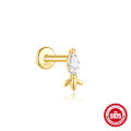 wholesale S925 Sterling Silver Pearl Butterfly Spiral Cartilage Ear Stud with Geometric Diamond Inlay-0-12