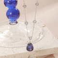 wholesale S925 Sterling Silver Designer Chain with 69ct Royal Blue Lab-Created Sapphire Pear-Shaped Pendant Necklace-0-3