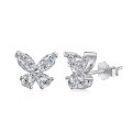 wholesale 925 Silver Japanese Korean Style Needle Earrings for Women, New Fashionable Rhombus Zircon Butterfly Earrings, Personality Ear Cartilage Studs, Pure Silver-0-4