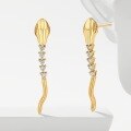 wholesale 925 Sterling Silver Snake-Shaped Stud Earrings with Zirconia and Fringe, Fashionable Sweet and Edgy Animal Rattle Snake Design-0-1