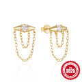 wholesale 925 Sterling Silver Hot-selling Double Chain Tassel Diamond Studded Rivet Versatile Earrings-0-0