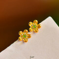 wholesale Gold-plated 925 Silver with Certificate, Small Fresh and Sweet Jade Earrings, Hetian Jasper Plum Blossom Stud Earrings for Women-0-5