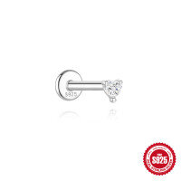 wholesale S925 Sterling Silver Geometric Flat Head Threaded Ear Cartilage Stud with Super Sparkling Moissanite, Korean Style Small Luxury Earrings-Single platinum #3