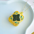 wholesale 925 Silver Gold-Plated Court Style Openable Hollow Square Pendant Necklace with Hetian Jade Fragrance Sachet-0-5