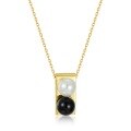 wholesale S925 Sterling Silver New Fashion Minimalist Black Onyx Shell Pearl Necklace for Women, Small Design Black and White Necklace-0-4