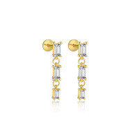 wholesale S925 Sterling Silver Irregular Zircon Star Earrings, Round Small Niche Design。-E4672-Gold/Pair 925 Silver