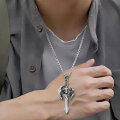 wholesale 925 Silver Retro New Trend Fashion Domineering Axe Pendant Necklace for Men, Hip-Hop Style Chain for Sweaters-0-3