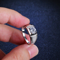 S925 Silver Men's Moissanite Ring, Frosty Four-Prong Setting, Live Stream Supply-1 carat (empty)  21 yards