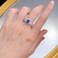 wholesale 925 Silver New Jewelry French Lace Edge Simulated Sapphire 6*8 Oval Ring Fashion Romantic Style-0-3