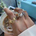 wholesale Metal S925 Sterling Silver Irregular Lava Ring, European and American Retro Geometric Textured Adjustable Open Thumb Ring-0-2