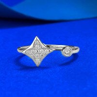 wholesale S925 Silver New Design Four-Leaf Clover Full Diamond Open Adjustable Ring, Niche and Exquisite, Elegant Style, Best-Seller-K075 Four-leaf Clover Open Ring Adjustable opening