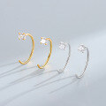 wholesale 925 Sterling Silver K Gold Plated Zircon Four-prong Hook Round Ear Hook Korean Fashion Light Luxury Women's Small Earrings-0-3