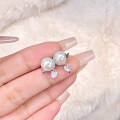 wholesale S925 Sterling Silver Light Luxury Style Love Zircon Freshwater Pearl Ear Studs for Women, French Retro High-End Earrings-0-1