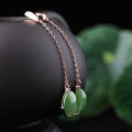 wholesale 925 Sterling Silver Jasper Earrings, Long Rose Gold-Plated Inlaid Hetian Jade Ear Drops, Palace Minimalist Hanfu Style-0-0