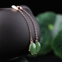 wholesale 925 Sterling Silver Jasper Earrings, Long Rose Gold-Plated Inlaid Hetian Jade Ear Drops, Palace Minimalist Hanfu Style-Silver rose gold jasper>925 silver