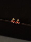wholesale 9K gold cherry earrings, new trendy internet-famous minimalist women's small summer-0-3