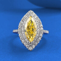wholesale 925 Silver New ZHUO Zhifang 6*13mm Marquise Yellow Diamond Ring for Women with Luxurious Euro-Style Setting-R320 Yellow Diamond Marquise Ring  Size 8