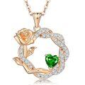wholesale S925 Sterling Silver Cross-Border Heart Rose Flower Necklace for Women with High-End Sapphire, Emerald, and Ruby Pendant-0-0