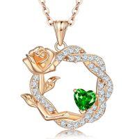 wholesale S925 Sterling Silver Cross-Border Heart Rose Flower Necklace for Women with High-End Sapphire, Emerald, and Ruby Pendant-Rose Gold Sapphire Blue>925 Silver