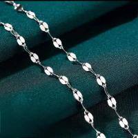 wholesale 999 Silver S999 Necklace, Starry Sky Cross Chain, Box Chain, O-Link Chain, Water Wave Chain, Plain Chain, Collarbone Chain, Matching Chain Wholesale.-Lip chain - 40+5cm - White gold > Sterling silver.