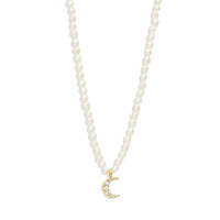 wholesale S925 Sterling Silver Evil Eye Pendant Necklace With Octagram, Crystal, Moon, And Pearl-Gold-Moon 925 Silver