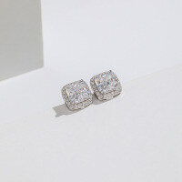 wholesale 925 Sterling Silver Geometric 3D Micro-Pave Ice-Cut High-Carbon Diamond Stud Earrings-White Diamond Earrings 925 Silver